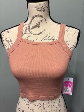 Ribbed Square Neck Crop Tank - Dusty Rose